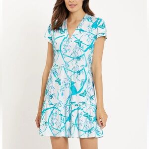 Jude Connally Ginger Dress Womens Sz M Blue White Ruffled Summer Casual Novelty